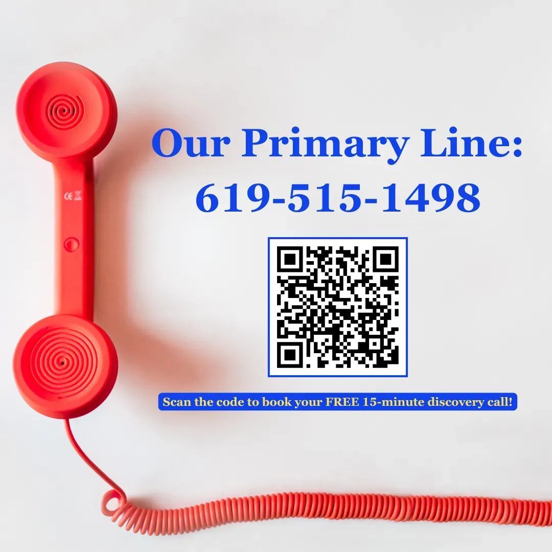 Red phone illustration with Lavelle Law Group phone number and QR code